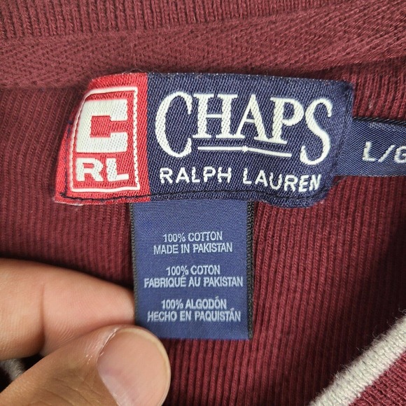 Chaps Ralph Lauren T-Shirt Men's Large Red Burgundy V Neck Long Sleeve Pullover - Picture 4 of 10